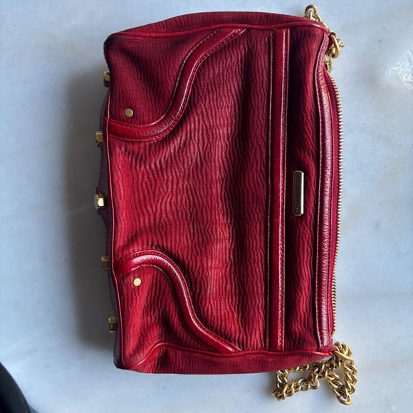 REBECCA MINKOFF MAC Clutch Bombe Blood Red Leather Crossbody Shoulder Bag - Picture 6 of 12